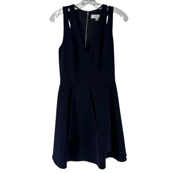 Adelyn Rae Dress Navy Blue Sleeveless Ruffle Small Fit & Flare Above Knee V Neck - Picture 2 of 8